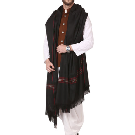 Pashtush Men's Fine Wool Kullu Lohi, Woven Shawls, Inspired by Himachal Handicrafts (Large, Black)