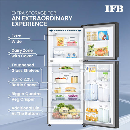 IFB Smart Choice 241L 3 Star Tru Convertible 10-in-1 Advanced Inverter Frost Free Double Door Refrigerator (IFBFF-2913DKSET, Metal Black, 360 Degree Cooling, Extraordinary Space) 