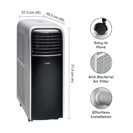 Cruise 1 Ton Portable AC with Anti-Bacterial Filter (100% Copper, 4-in-1: AC, Dehumidifier, Air Purifier & Fan, 4 Castor Wheels, Quiet Operation, HD Filter, CPCATF-PQ3S12, White & Black) 