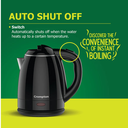 Crompton ActivHot Electric Kettle | 1.2 Litres | Cool Touch | Black 