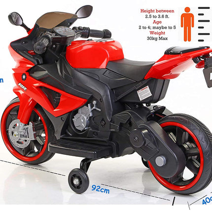 MUNMUN TOY S Kids Electric Ride-On Motorcycle Bike With Hand Accelerator, Lights, Horn, Usb Music, Dual Battery And Motor, Perfect For Children Ages 2-5, Red 