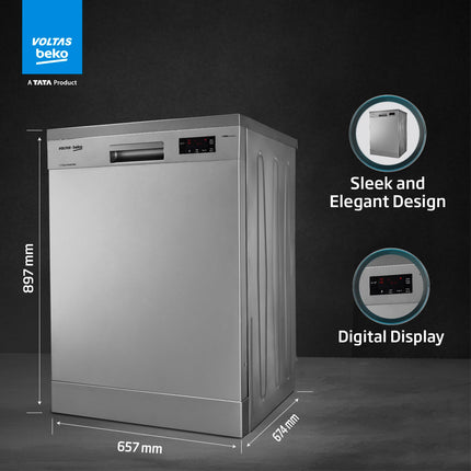 Voltas Beko 14 Place Setting Dishwasher, AquaFlex, AquaIntense (DF14S2,Silver), Free 1 Year Extended warranty 