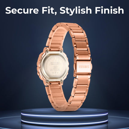 SKMEI New Launch Women's Digital Watch, White Dial Zinc Alloy Case Women's Watch, Stainless Steel Rose Gold Band, LED Display, Waterproof 30M, Alarm & Stopwatch, Fashion for Casual & Dress Wear - 2387