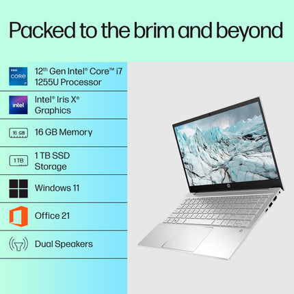 HP Pavilion 14, 12th Gen Intel Core i7-1255U, 16GB DDR4, 1TB SSD, (Win11, Office21, Silver,1.41 kg), IPS, Micro-edge, BrightView,14-inch (35.6cm) FHD Laptop, Intel Iris Xe graphics, HD camera,dv2015TU 