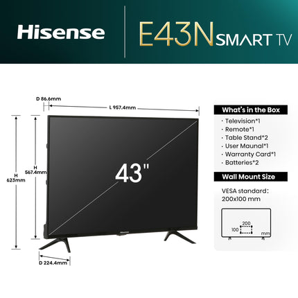 Hisense 108 cm (43 inches) E43N Series Full HD Smart Google LED TV 43E43N (Black) 
