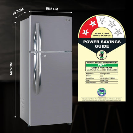 LG 242 L 2 Star Frost Free Smart Inverter Double Door Refrigerator ( GL-I292RPZY, Shiny Steel, Door Cooling +) 