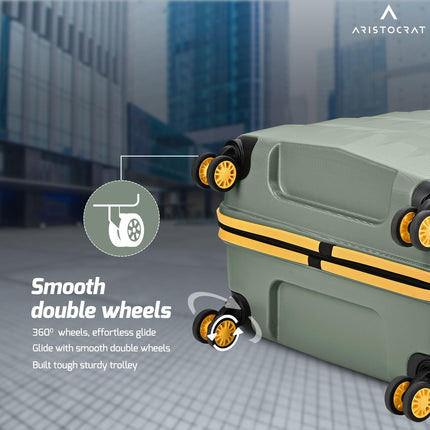 Aristocrat Polycarbonate Spinner Comet Cabin Trolley Bag 56cm|Small|Hard Luggage| Smooth 8-Wheel Suitcase|Combination Lock with Sturdy Zipper|Full Fabric Convipack|3-Year International Warranty(Green) 