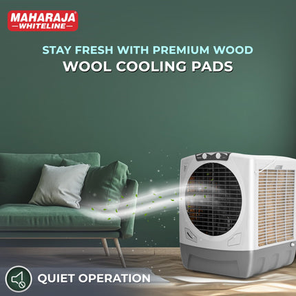 Maharaja Whiteline Rambo Grey Desert Air Cooler | 65 Lt Water Tank | Inverter Compatible | Wood Wool Pads | Anti-Bacterial tank | Dry Run protected submersible pump |720x730x890 mm | 2 Yr Warranty 