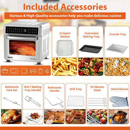 INALSA Air Fryer Oven With 23L Capacity|1700 W-16 Preset Programs |Digital Display and Touch Control| Rotisserie & Convection| 6 Accessories| Recipe Book|2 Year Warranty-Aero Smart23 