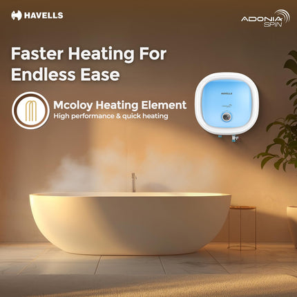 Havells All New Adonia Spin 15L 5 Star Storage Water Heater(Geyser)|Faster Heating|Safe to use|Saves electricity|Feroglas Coated Anti Rust Tank| Temp. setting knob|7 Yr. Tank Warranty| Made In India 