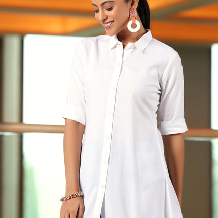 Libas Women's Viscose Rayon A-Line Kurtis (58218_Off White 