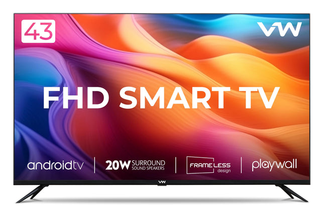 VW 109 cm (43 inches) Playwall Frameless Series Full HD Android Smart LED TV VW43F2 (Black) 