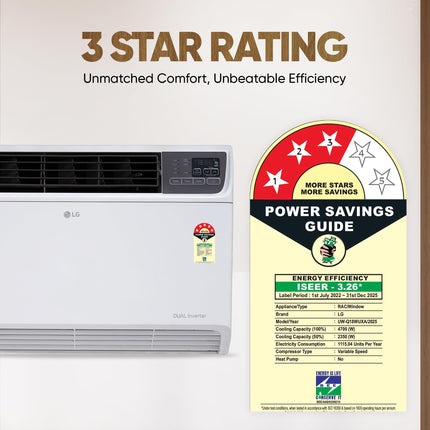 LG 1.5 Ton 3 Star DUAL Inverter Window AC (Copper, Convertible 4-in-1 cooling, 4 Way Air Swing, HD Filter, 2025 Model, UW-Q18WUXA, White) 