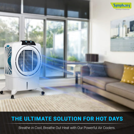 Symphony Sumo 75 XL Desert Air Cooler For Home with Honeycomb Pads, Powerful +Air Fan, i-Pure Console and Low Power Consumption (75L, White) 