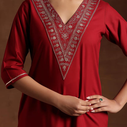 Libas Women's Viscose Rayon Yoke Design A-Line Kurta (29191OR Maroon 