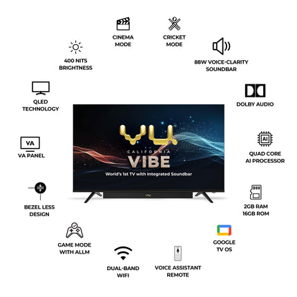 Vu 126cm (50 inches) Vibe Series QLED Google TV 50VIBE24 (Black) 