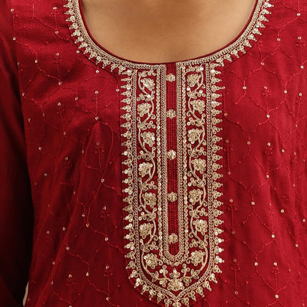 Libas Women's Silk Blend Kurta Sets (38088O_Maroon 