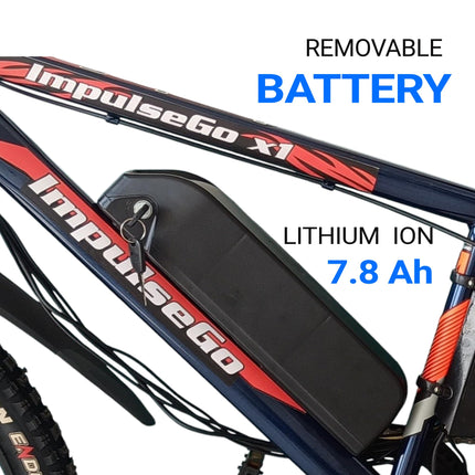 ImpulseGo X1 Mountain Electric Cycle with 7.8Ah Removable Battery, Dual Disc, Front Suspension, 36V 250W BLDC Motor, Quick Acceleration, 2 Years Battery Warranty 90% Assembled (Blue) 