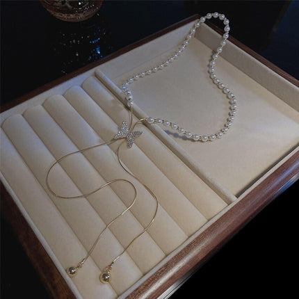 Fashion Frill Elegant Golden Chain Necklace For Women Butterfly Pearl Long Chain Pendant Necklace For Women Girls Love Gifts Womens Jewellery