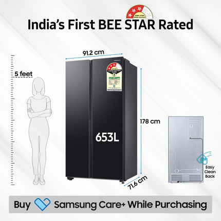 Samsung 653 L, 3 Star, Frost Free, Double Door, Convertible 5-in-1 Digital Inverter, Side By Side AI Enabled Smart Refrigerator with WiFi (RS76CG8003B1HL, Black Matte/Black DOI) 