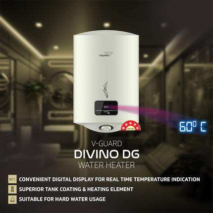 V-Guard Divino DG Geyser 15 Litre Water Heater with Digital Display | Suitable for Hard Water | BEE 5 Star Rating | Advanced 4 layered Safety | 5 Year Inner Tank Warranty by V-Guard 