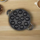 HomeEssentials Appam Pan - 12 Pit/Cup Appe Maker/Pre-Seasoned/Pan for Mini Pancakes, Litti, Potato Balls & Stuffed Snacks/Appe Pan Paniyarakkal/Dual Side Rubber Handle (28cm, Aluminium) 