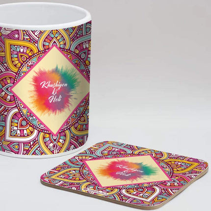 Jhingalala Khushiyon Ki Holi Printed Mug with Coaster Combo Gift Pack | Holi Gift Pack, Holi Gift Items, Holi Printed Mugs, Holi Gift for Girls, Mug and Coaster Set, Holi Gift for Friends, Holi Gifts 
