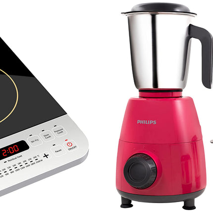 Philips Viva Collection Hd4928/01 2100-Watt Induction Cooktop (Black) & Philips Hl7505/02 500-Watt Mixer Grinder With 3 Jars (Red)- Dry Jar, Chutney And Wet Jar 
