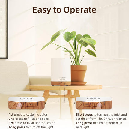 ASAKUKI 300ML Essential Oil Diffuser, Quiet 5-in-1 Premium Humidifier, Natural Home Fragrance Aroma Diffuser with 7 Led Color Changing Light and Auto-Off Safety Switch-Yellow 