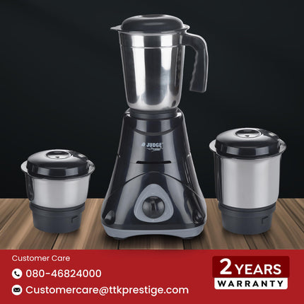 Judge by Prestige 500 Watts ACE Mixer Grinder with 3 Stainless Steel Jars| 3 Efficient Stainless Steel blades| Overload Protector| Sturdy Handles| Black 