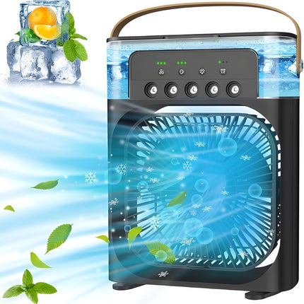 Portable-Air-Conditioner-Small-Ac-Quaite-Personal-Air-cooler-Usb-Power-Mini-Desktop-Cooling-Misting-fan-1/2/3-Timer-With-speed-360-Adjustable-Tap-For-Office-Room-Desk-Water-Tank-Home-Kitchen 