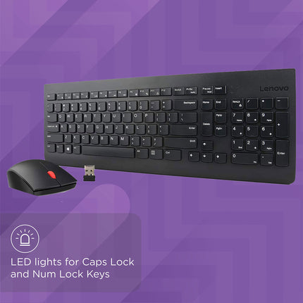 Lenovo 510 Wireless Keyboard and Mouse Set, 2.4 GHz Nano USB Receiver, Full Size, Island Key Design, Left or Right Hand, 1200 DPI Optical Mouse, GX30N81775, Black 