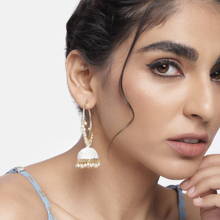 I Jewels Gold Plated Traditional Handcrafted Enamelled Jhumki Hoop Earrings for Women (E2915W) 
