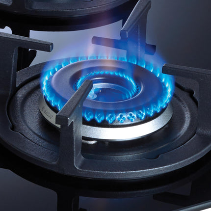 Elica 60cm 3 Burner Auto Ignition Hob | RG FLEXI HCT 360 DX LOTUS BK | Italian Sabaf Burners & Valves | Cast Iron Pan Support | Scratch-Resistant Black Glass | 2 Yr Warranty 