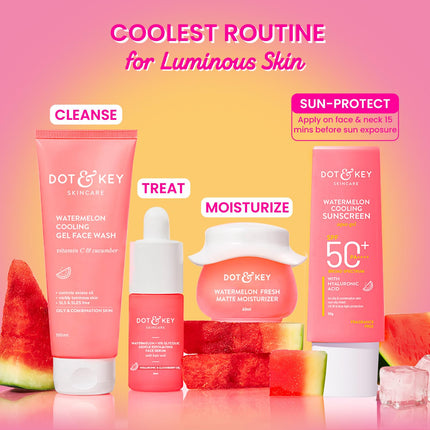 Dot & Key Watermelon Cooling Sunscreen SPF 50+ PA++++ | With Hyaluronic Acid, Instantly Cools Skin, Broad Spectrum Protection | Controls Excess Oil, Checks Tanning, No White Cast, All Skin Types | 50g 
