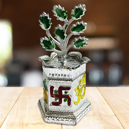 Trendifly Silver Plated Tulsi Plant for Pooja Worship | Wedding, Housewarming, Diwali, House Pooja Return Gifts | Religious Pooja Thali Articles Home Decor 