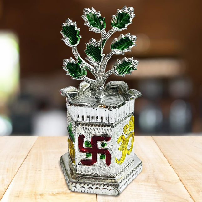 Trendifly Silver Plated Tulsi Plant for Pooja Worship | Wedding, Housewarming, Diwali, House Pooja Return Gifts | Religious Pooja Thali Articles Home Decor 