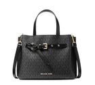 Michael Kors Womens Emilia Small Satchel Crossbody Bag Black Mk Signature, Black, Small 