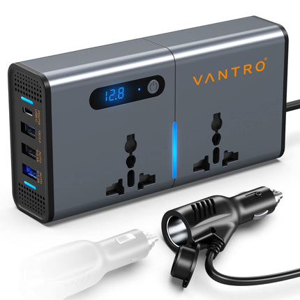VANTRO Power Inverter/Laptop Charger with 3 USB (6.2A Max) & 1 C Type(1*27WPD) Smart USB Ports, Patented Technology 12-24V DC to 220V AC- Bonus Cigarette Lighter Port - Ideal for Car, Bus, and Truck Use Model:: P2 Pro 
