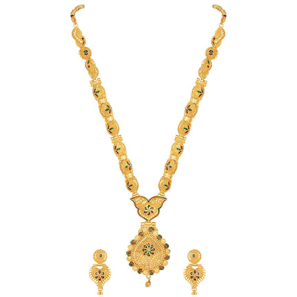 Shining Diva Fashion Latest Long Design Necklace Set For Women Traditional One Gram Gold Plated Jewellery Set for Women (Golden) (11503s) 