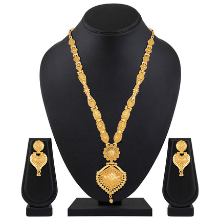 Shining Diva Fashion Latest Long Design Necklace Set For Women Traditional One Gram Gold Plated Jewellery Set for Women (Golden) (11508s) 