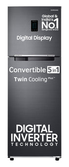 Samsung 322 L, 3 Star, Convertible 5-in-1 Digital Inverter with Display Frost Free Double Door Refrigerator (RT37C4523B1/HL, Black Matt) 