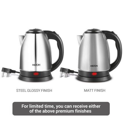 Milton Euroline Go Electro 2.0 Stainless Steel Electric Kettle, 1 Piece, 2 Litre, Silver, Power Indicator, 1350 Watts, Auto Cut-off, Detachable 360 Degree Connector, Boiler for Water, Instant Noodles 