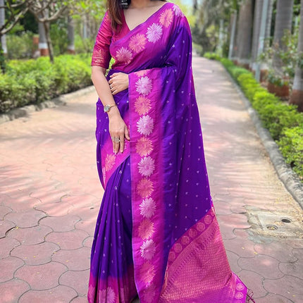 SGF11 Women's Kanjivaram Pure Soft Silk Saree With Blouse Piece (Purple) 