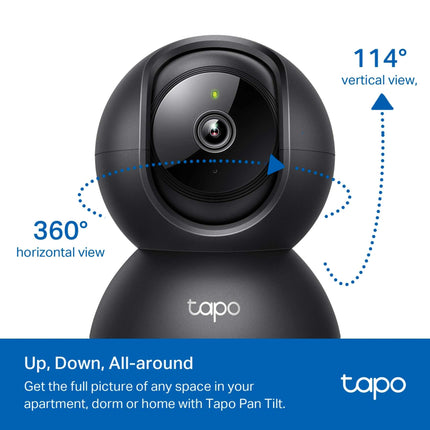 Tapo C201 360° 2MP 1080p Full HD Pan/Tilt Home Security Wi-Fi Smart Camera| Alexa Enabled| 2-Way Audio| Night Vision| Motion Detection| Sound and Light Alarm| Indoor CCTV Black 