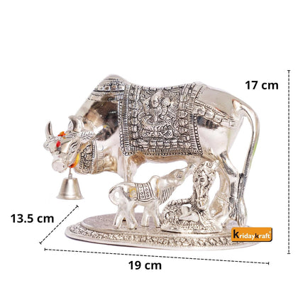 Kamdhenu Cow,Calf with Bal Gopal Krishna Metal Statue for Good Luck,Feng Shui As Table Top Figurine,Vastu,Religious Gau MATA Idol Home,Office&Table Decorative,Animal 