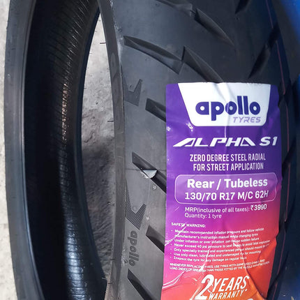 Apollo tyres Alpha S1 130/70% R17 62H Steel Belted Radial Tubeless Rear Tyre 