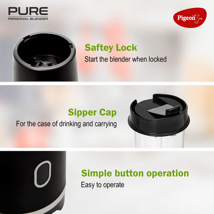 Pigeon By Stovekraft Pure | Grinder Juicer Blender Smoothie Maker All-in-1 Machine | 300 Watt | 1 Jars- Multiuse Jar 500ml, 1 Sipper, 1 Cap |1 Blades|1 Year Warranty 