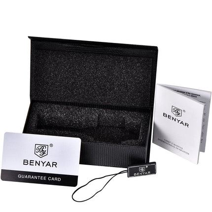 BY BENYAR Quartz Chronograph Waterproof White Dial Business and Sport Design Leather Band Strap Men's Wrist Watch (Brown) 