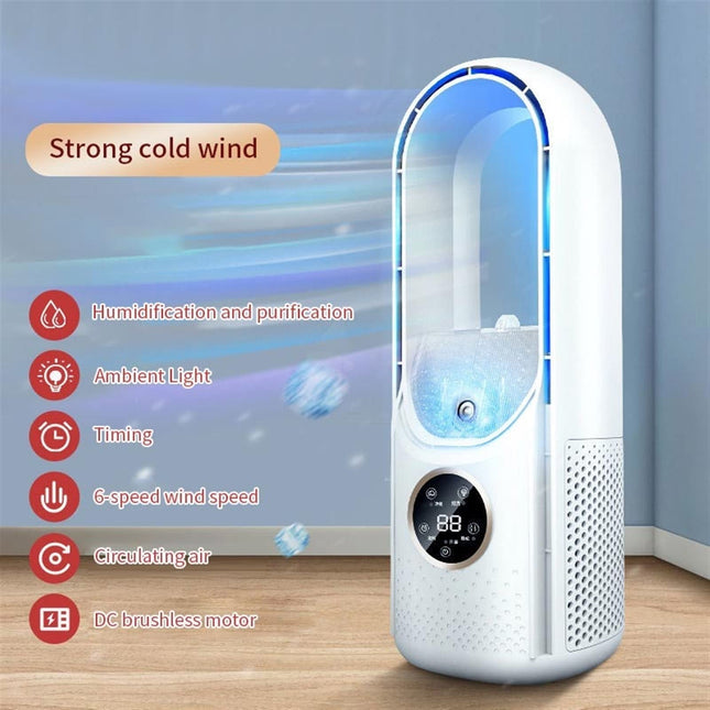 ZAPORA Mini Air Conditioner Air Cooler Leafless Electric Fan Portable Air Conditioner Silent Timer Cooling Fan Humidifier Purifier 